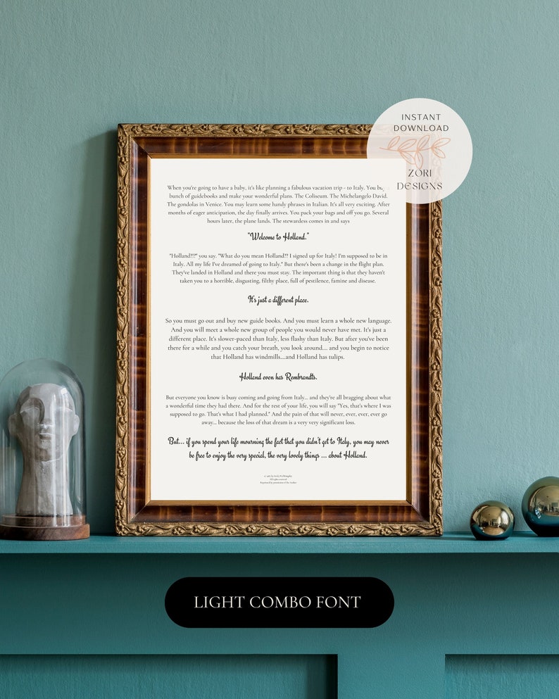 Light Combo to Holland Poem Wall Art Modern Family Mom Dad