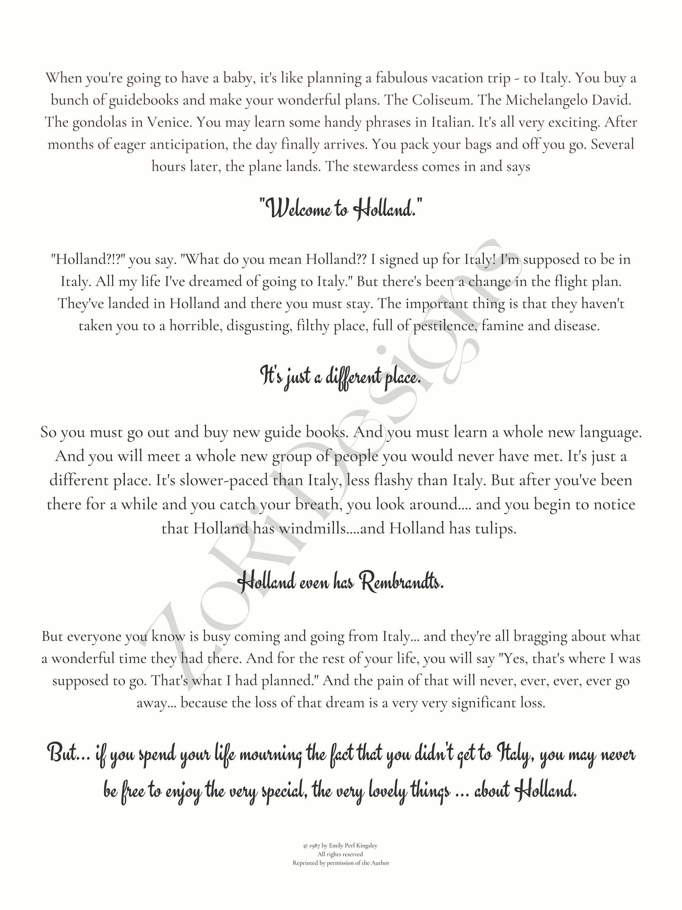 Light Combo to Holland Poem Wall Art Modern Family Mom Dad