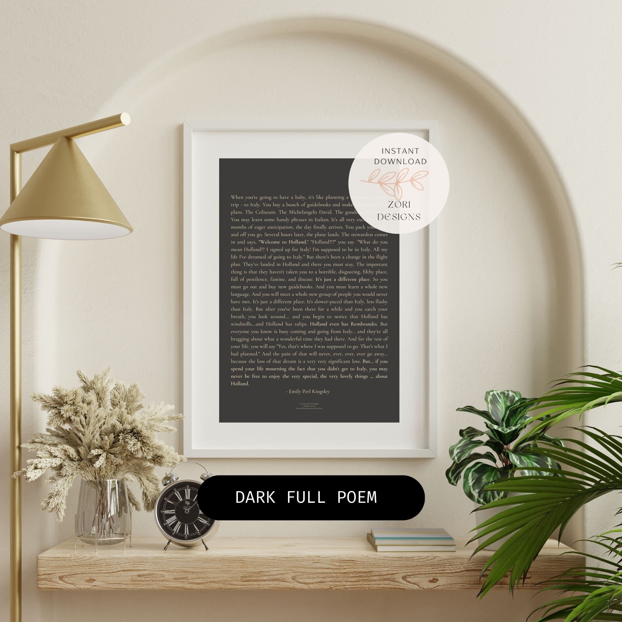 Dark Full to Holland Poem Print Neutral Special Needs Art