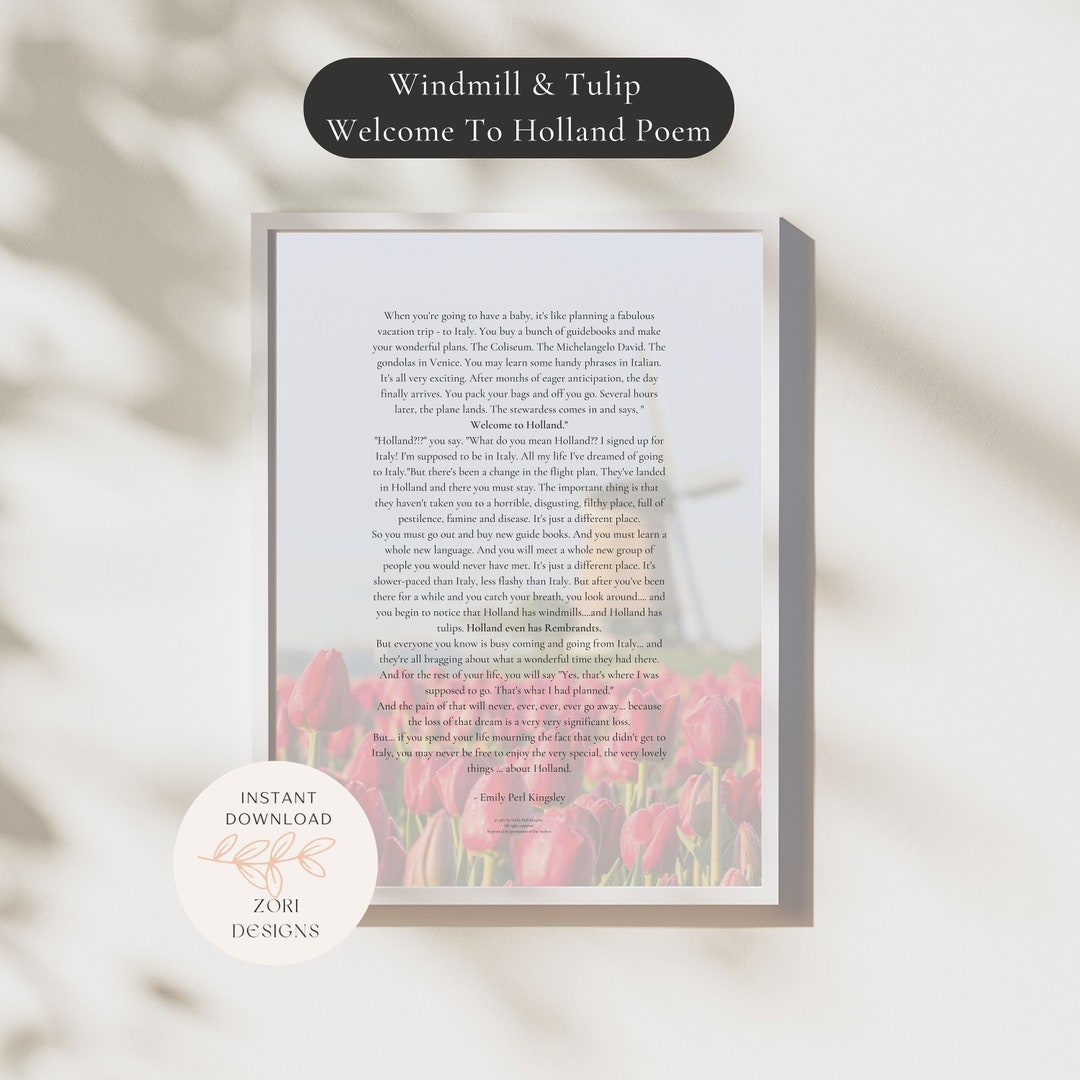 to Holland Poem Windmill & Tulips Full Print Special Etsy