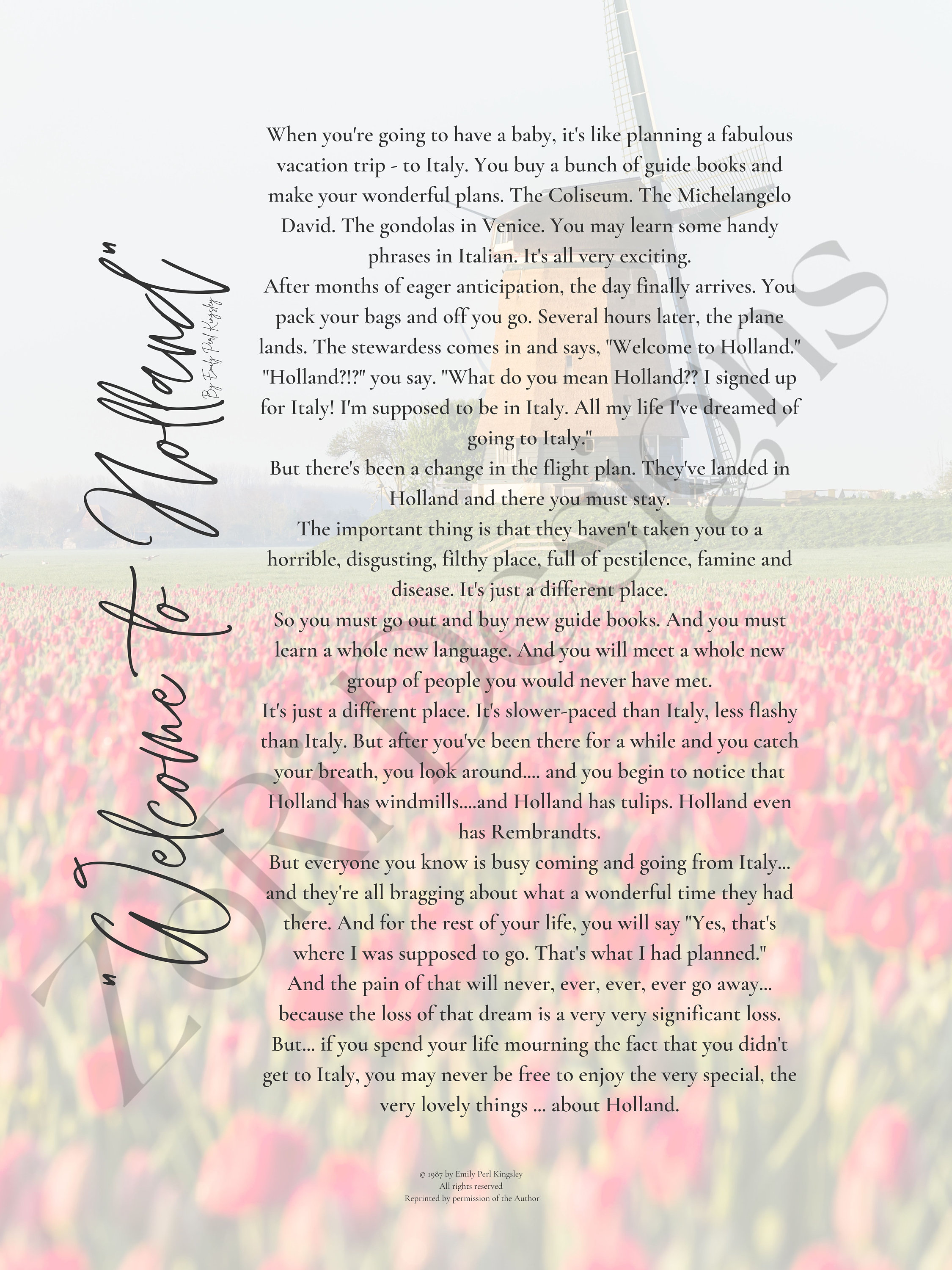 to Holland Poem Windmill & Tulips Left Title Special Needs