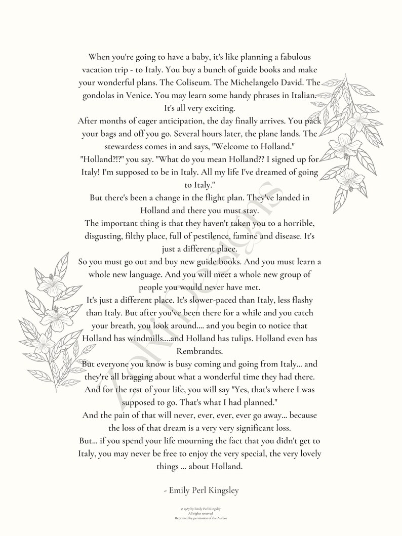 Light Flower to Holland Poem Special Needs Art Down Syndrome Autism Rett Syndrome