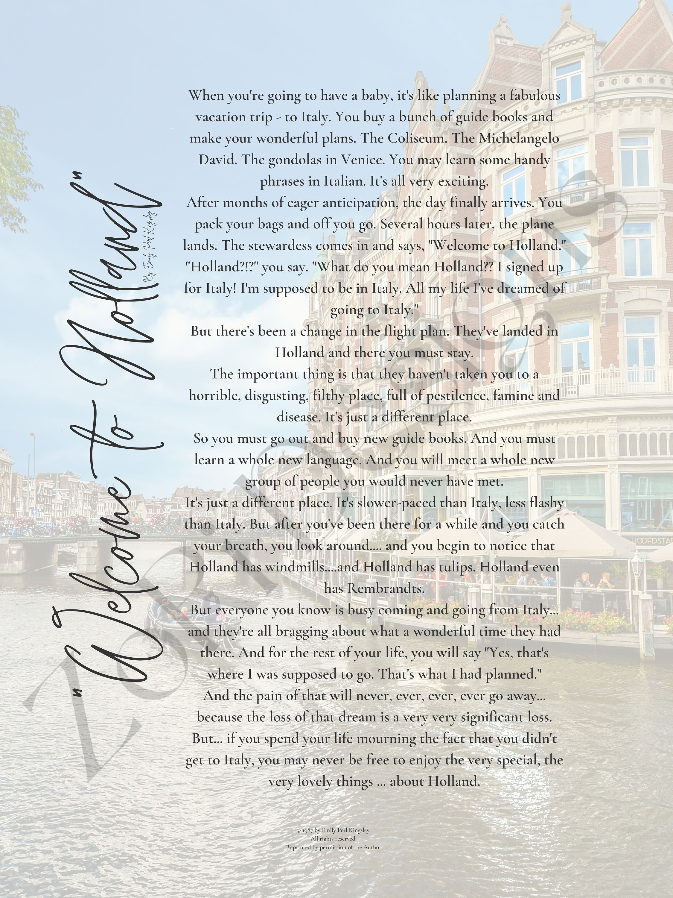 to Holland Poem City Left Title Special Needs Art Down Syndrome CDKL5 Autism Rare