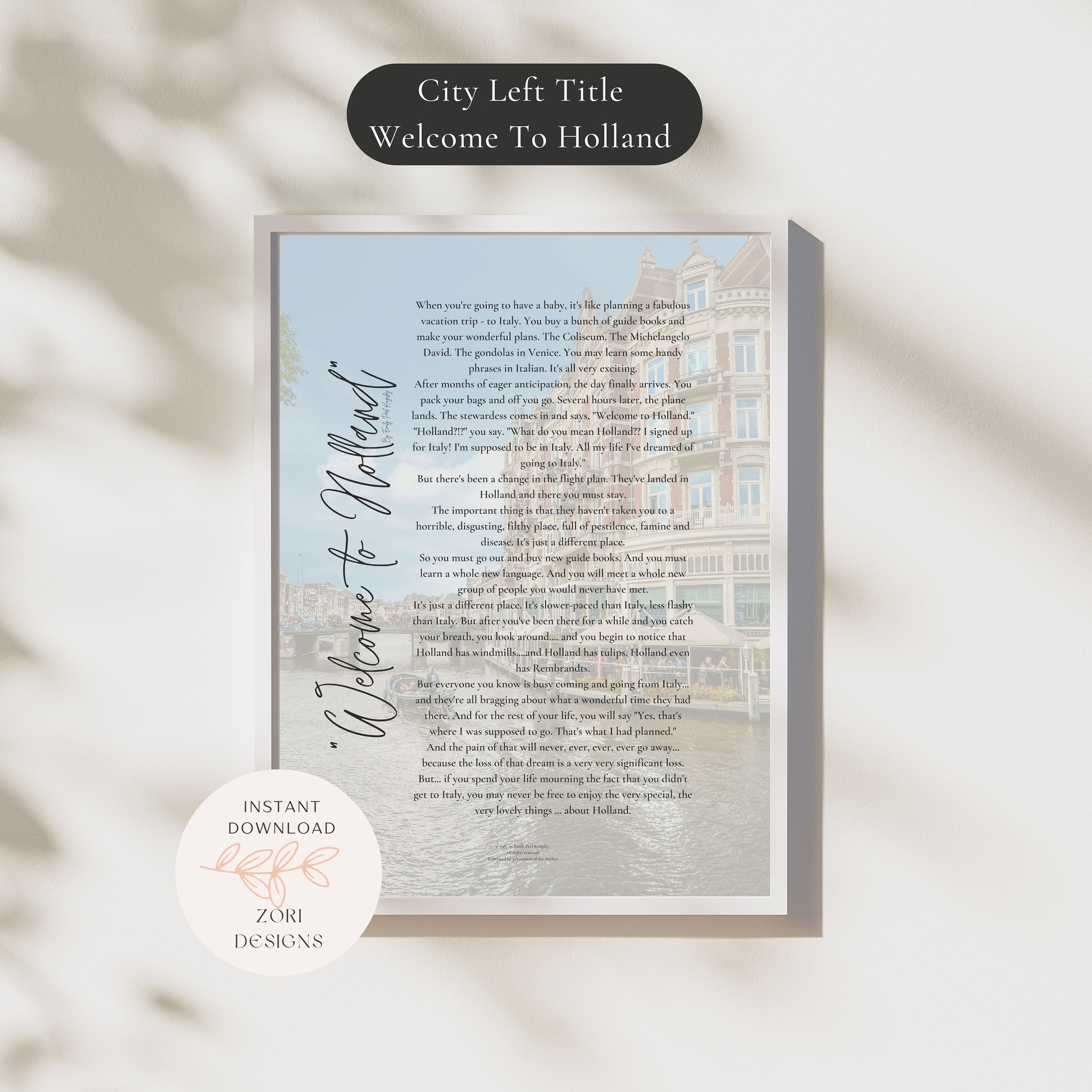 Welcome To Holland Poem City Left Title | Special Needs Art | Down Syndrome | CDKL5 | Autism | Rare Holiday Gift | Digital Print | Rare Kids