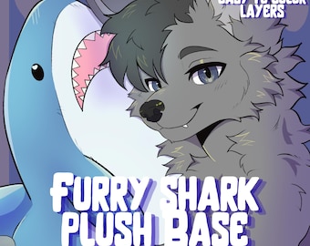 Furry Shark Plush Base: Customizable Colors, Shaded (.PSD File)