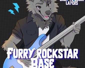 Furry Rockstar Base: Customizable Colors, Shaded (.PSD File)