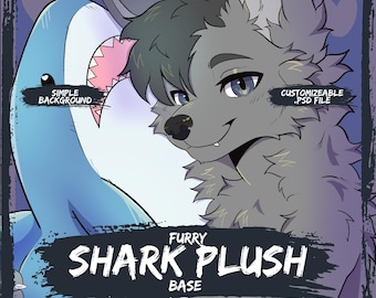Furry Shark Plush Base: Customizable Colors, Shaded (.PSD File)