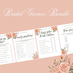 10 Printable Bridal Shower Games Bundle - Peach Flowers - Fun & Interactive Party Activities - Instant Download