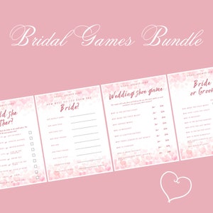10 Printable Bridal Shower Games Bundle - Pink Hearts - Fun & Interactive Party Activities - Instant Download