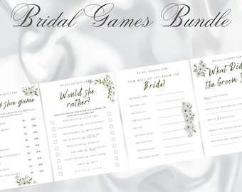 10 Printable Bridal Shower Games Bundle - White Flowers - Fun & Interactive Party Activities - Instant Download