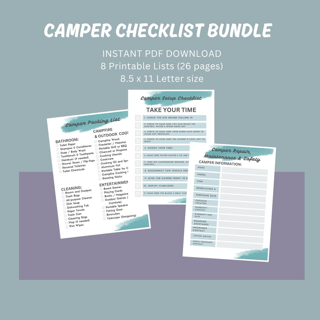 Camper Checklist Printable Bundle Clean & Minimal Etsy