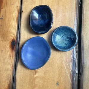 Tiny Trinket Dish Handmade Pottery Organic Blue