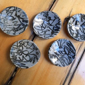 Tiny Dish Handmade Pottery Blue with Graffiti Design