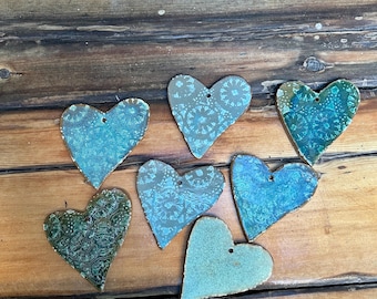 Ceramic Hearts Handmade Pottery Ornament Tags