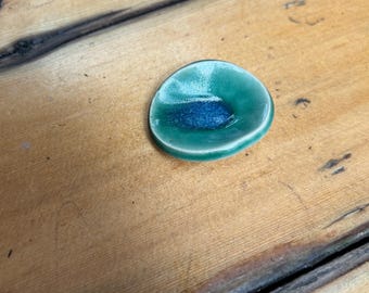 Ceramic Worry Stone Handmade Pottery Green and Blue