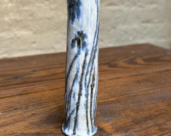 Bud Vase Boho Hand Carved Ceramic Cobalt