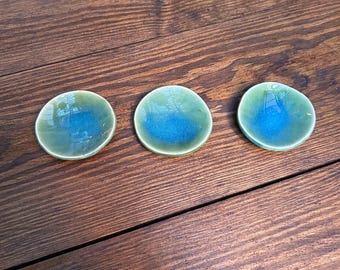 Small Ceramic Trinket Dish Handmade Pottery Organic Green Blue