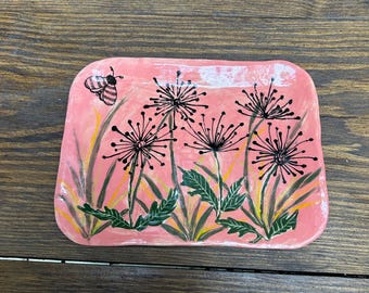 Pottery Ceramic Tray Handmade Dandelions