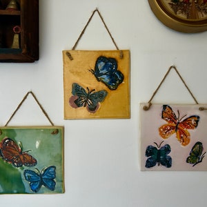 Ceramic Butterfly Art Tile Handmade Wall Decor