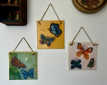 Ceramic Butterfly Art Tile Handmade Wall Decor