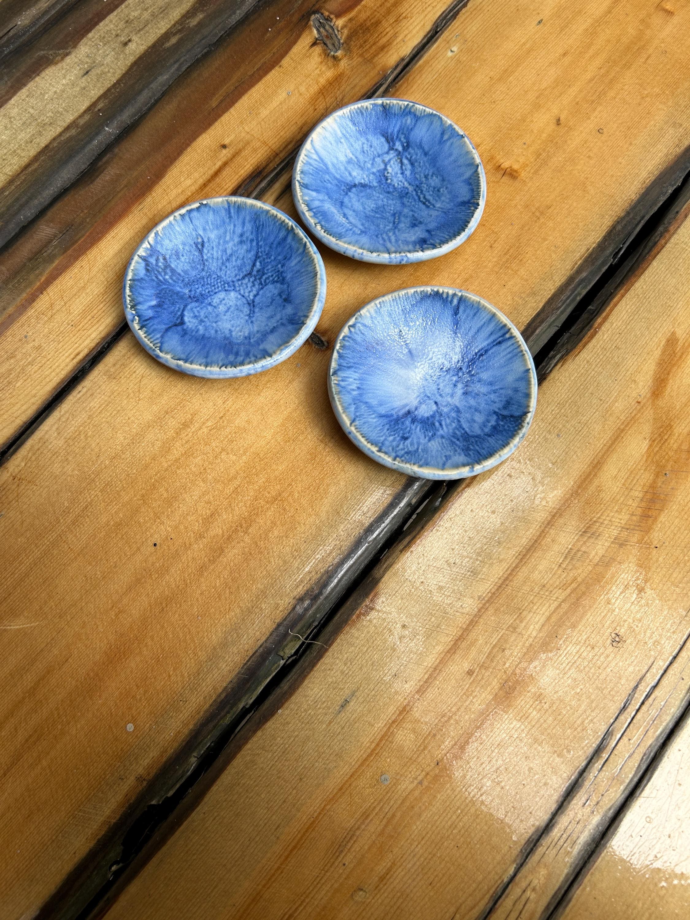 Trinket Dishes Small Handmade Pottery Bright Blue