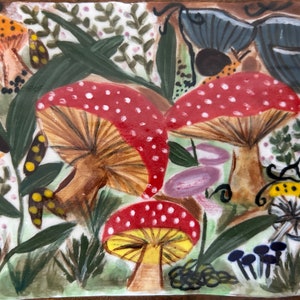 Mushroom Art Handpainted Pottery Small Tile