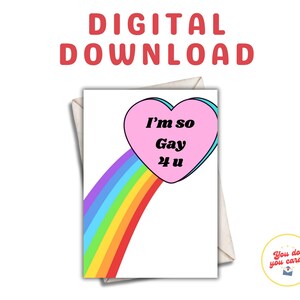 Printable Digital Greeting Card - Cute Funny Queer LGBTQ+ Valentine’s Day Card – Gay 4 U