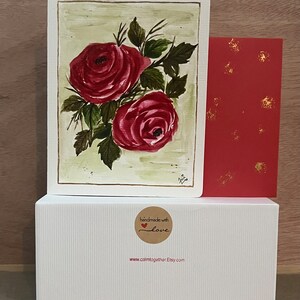 Rosas pintadas a mano, amor, acuarela, estampado original, tarjeta de San Valentín