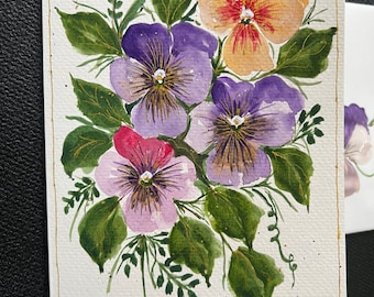 Hand painted pansy, watercolor, blank card, original print.