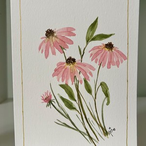 Handgeschilderde blanco kaart, aquarel, kegelbloem, wilde bloemen, originele print.