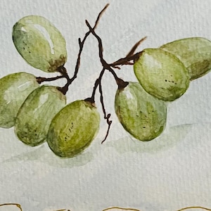 Cartão em branco pintado à mão, uvas, frutas, aquarelas, impressão original