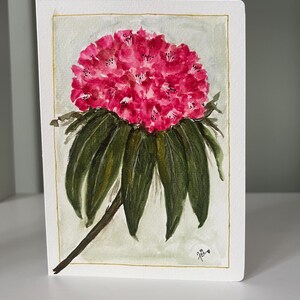 Rododendro, flor, cartão em branco, aquarela, pintado à mão, impressão original.