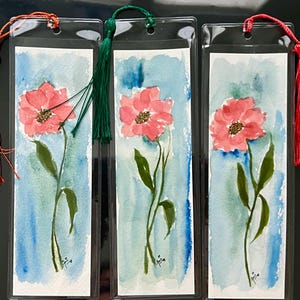 3 bookmarks, florals, watercolor, hand-painted, original print.