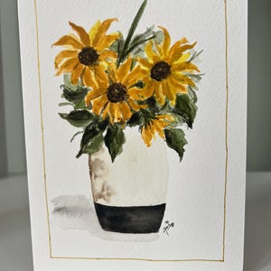 Tournesol, aquarelle, peint à la main, impression originale, carte vierge.