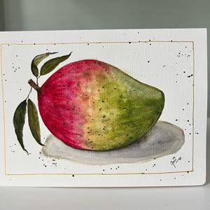 Mango, Obst, Aquarell, handgemalt, Blankokarte, Druck, original