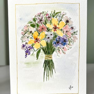 花の花束、花束、水彩画、手描き、空白のカード、オリジナルプリント。