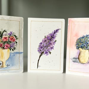 blank cards, hand-painted, florals, watercolor, original prints, set of 3 cards.