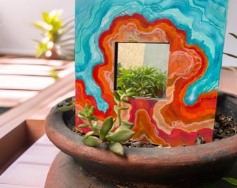 Coral Scapes Upcycled, Hand-Painted Multi-Color Framed Mirror