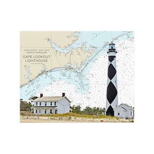 Cape Lookout North Carolina Lighthouse impresión satinada, decoración de playa, decoración náutica, arte costero, decoración costera, casa de playa, bancos exteriores NC