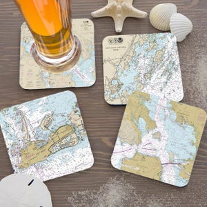 Dessous de verre en céramique avec carte marine - Dessous de verre carte côtière pour les amoureux de la plage - idéal pour votre tasse de café ou toute autre boisson préférée.