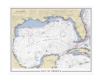 GULF OF AMERICA - Poster di carte nautiche - Regalo perfetto per il tuo appassionato di arte nautica preferito - Poster orizzontali opachi