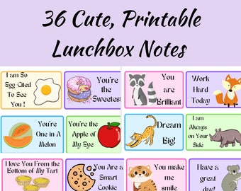 Printable Lunchbox Notes, Digital Download, Kid Lunch Notes, Motivational Notes for Kids, Affirmations for Kids Printable, Food Puns Digital