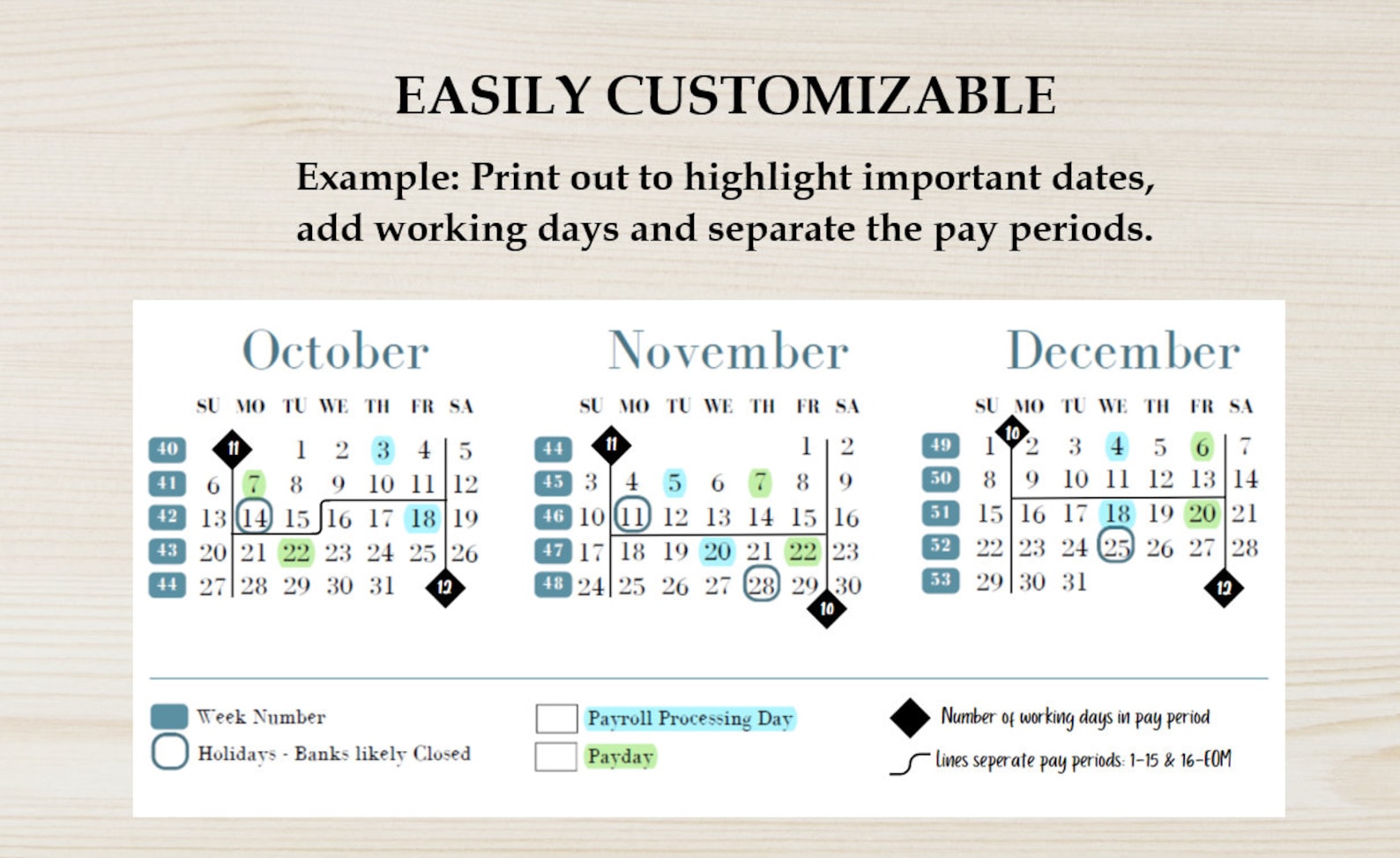 2024 Annual Printable Payroll Calendar, Download Yearly Payroll Calendar With Holidays & Week ...