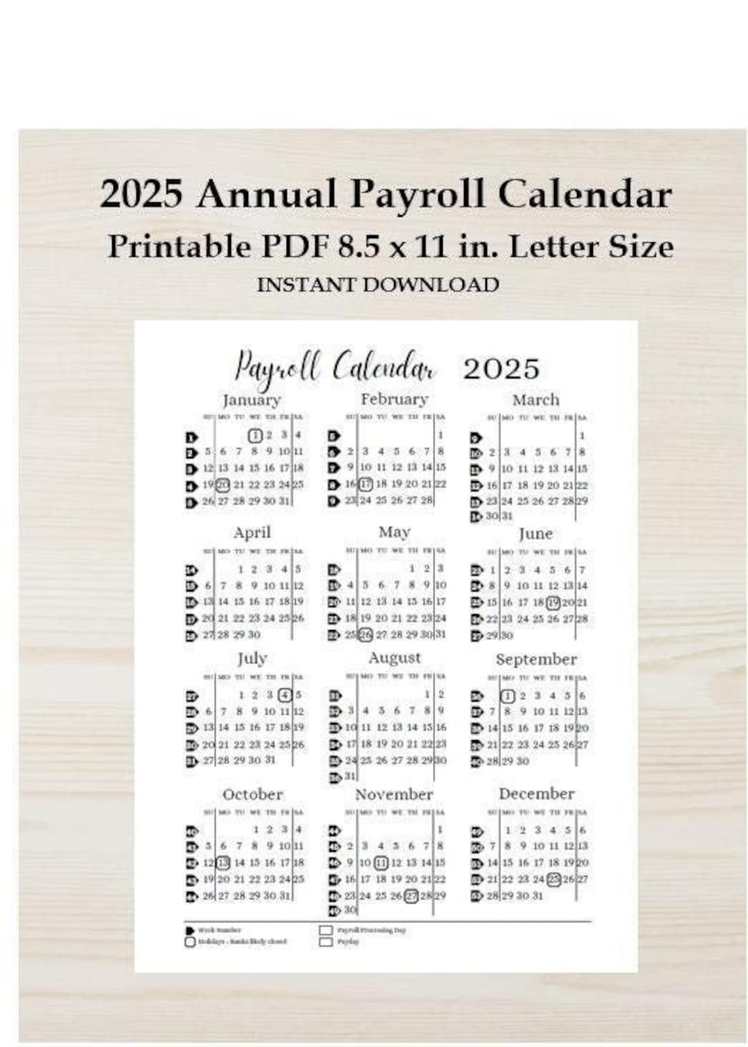 2025 Annual Printable Payroll Calendar, Download Yearly Payroll Calendar With Holidays & Week Numbers, Sun-sat, Pay Periods, Working Days - Etsy 2025-annual-printable-payroll-calendar-download-yearly-payroll-calendar-with-holidays-week-numbers-sun-sat-pay-periods-working-days-etsy