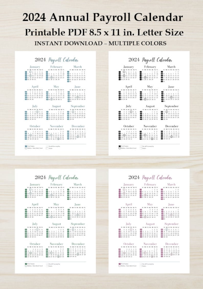 2024 Annual Printable Payroll Calendar, Download Yearly Payroll Calendar With Holidays & Week