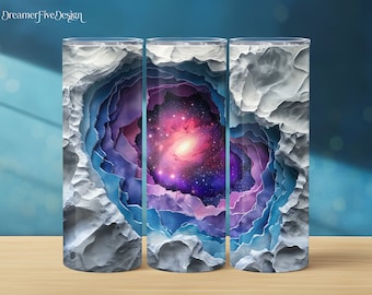 3D Galaxy Celestial Space Nebula Hole in Wall Stone 20 oz Seamless Straight Tapered Digital PNG Tumbler Sublimation Wrap Design, Digital PNG