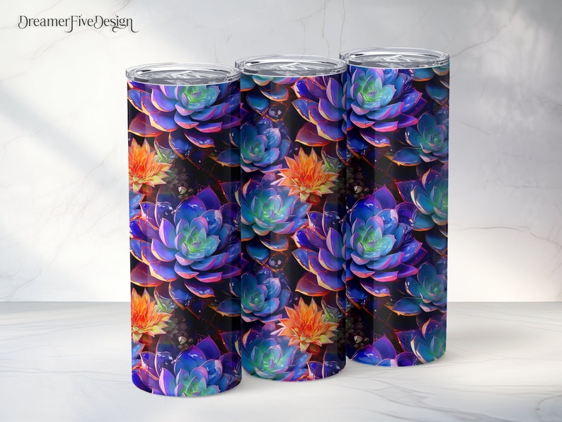 Colorful Succulents 20 Oz Skinny Tumbler Sublimation Design Digital ...