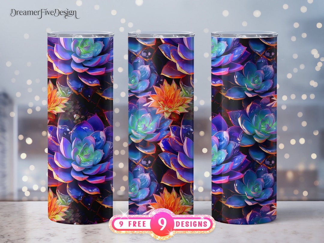Colorful Succulents 20 Oz Skinny Tumbler Sublimation Design Digital ...