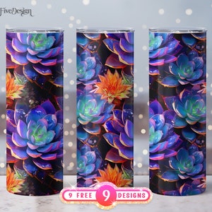 Colorful Succulents 20 Oz Skinny Tumbler Sublimation Design Digital ...