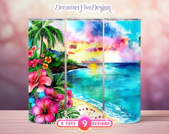 Beach Sunset 20oz Tumbler Wrap Sublimation, Digital Download PNG, Seamless, Beach Tumbler Wrap, Ocean Tumbler Wrap, Ocean Sunset Tumbler PNG